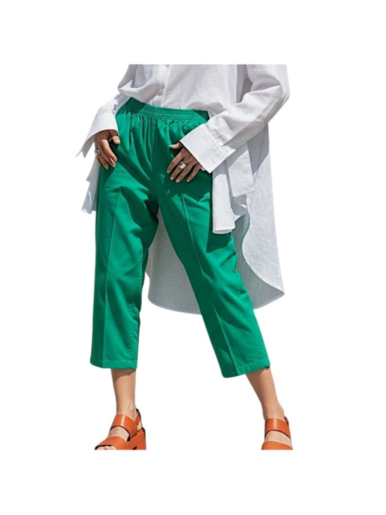 Vintage Pants - Vintage 70s 80s pure cotton Kelly green straight leg cropped pull on trousers S